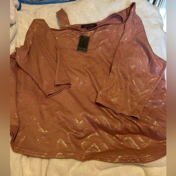 NWT New Look Pink and Gold One Shoulder Blouse - Picture 2 of 15